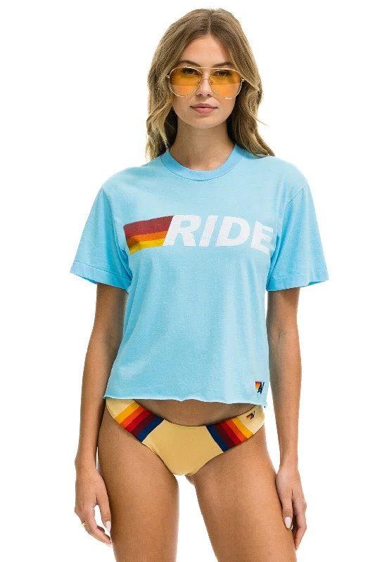 Multi-functional style RIDE LOGO WHITE BOYFRIEND TEE - SKY