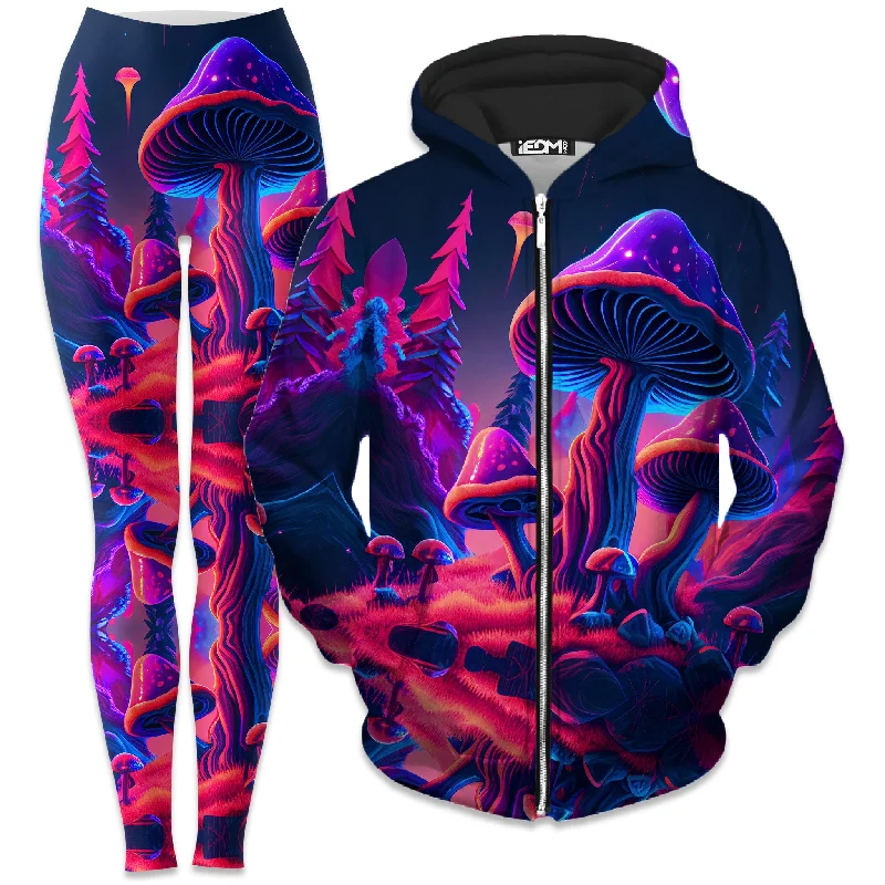 Knitted Design Shroom Trip Zip-Up Hoodie and Leggings Combo