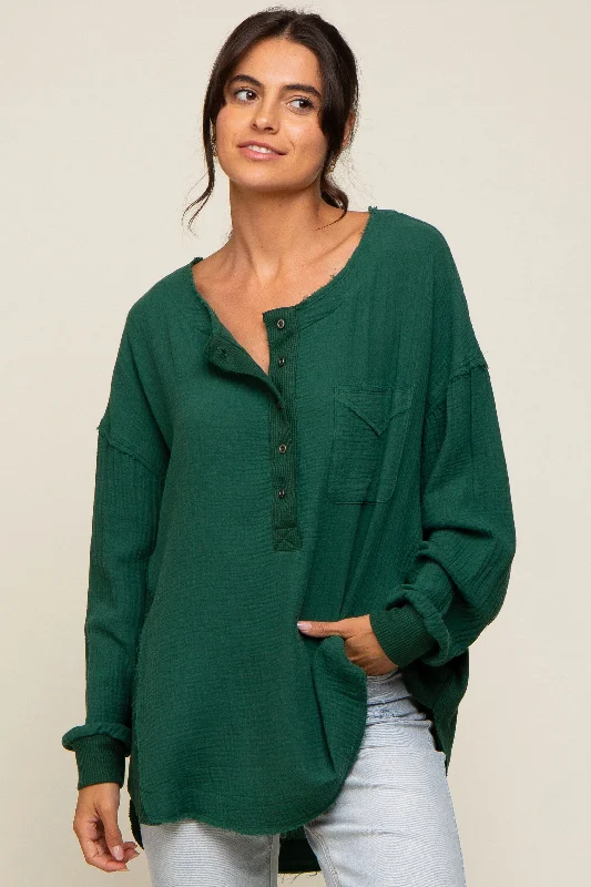 Boutique display Forest Green Lightweight Button Front Tunic Top