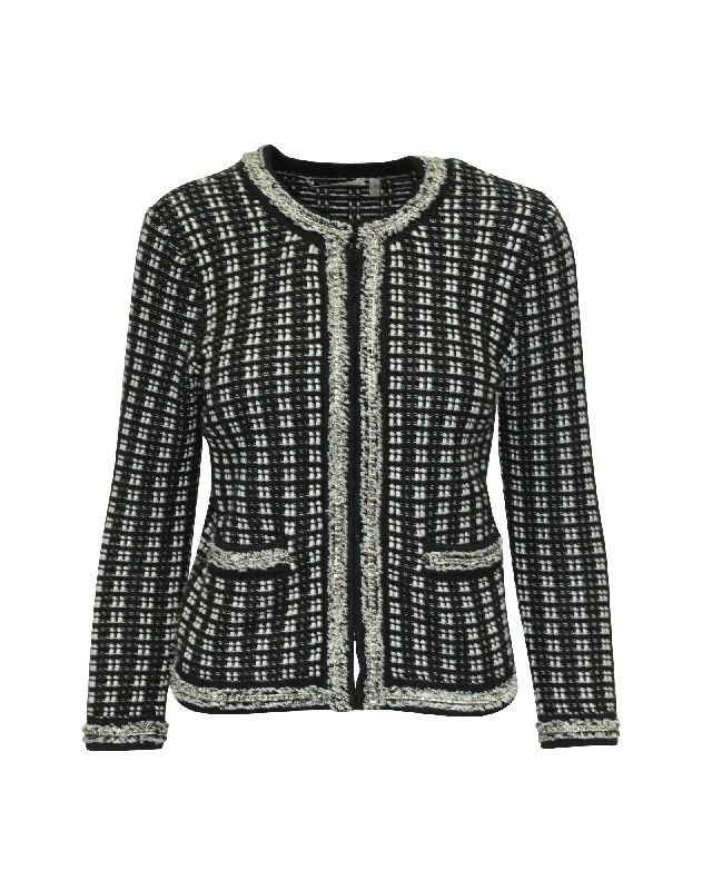 Sports High Waist Style Alice + Olivia Monochrome Tweed Embellished Georgia Jacket in Black Cotton