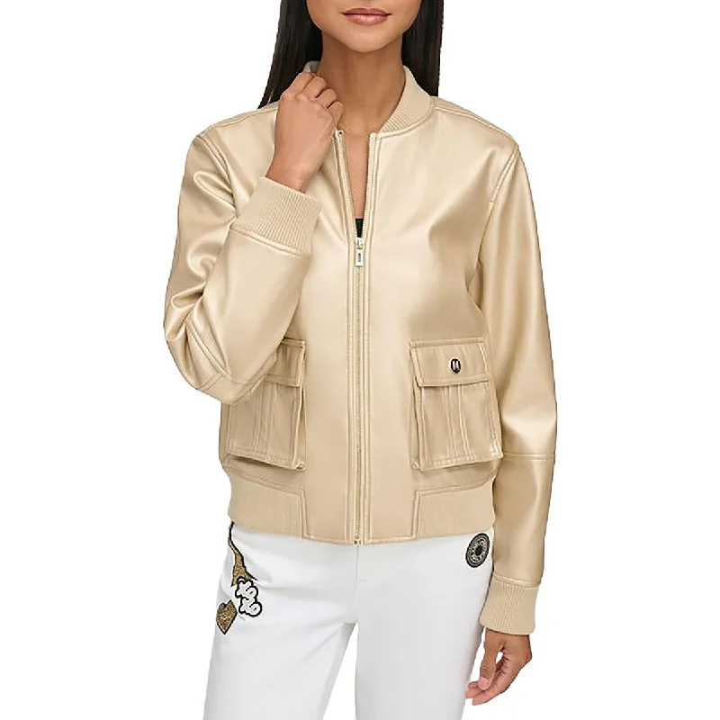 Noble Temperament Karl Lagerfeld Paris Womens Faux Leather Lightweight Bomber Jacket Noble Temperament Karl Lagerfeld Paris Womens Faux Leather Lightweight Bomber Jacket
