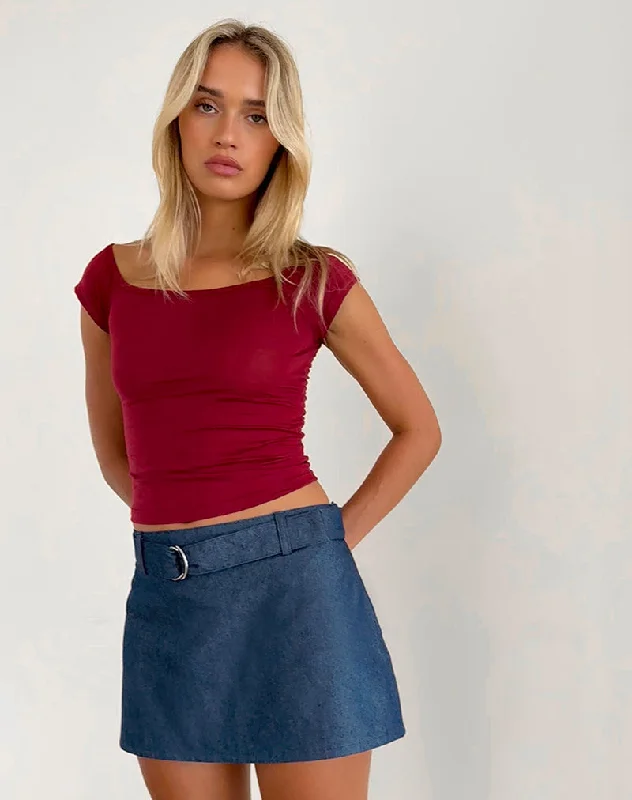 Street Sports Shoes Marine Belted Skirt in Denim Chambray Indigo