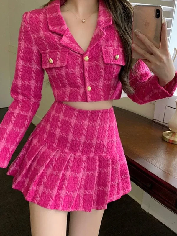 Retro Design Barbie Crop Jacket & Mini Skirt Two Piece Set