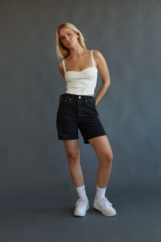 Minimal Style Levi's 501 Mid Thigh Shorts Lunar Black