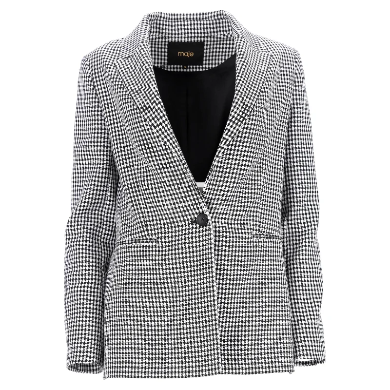 Street Vertical And Horizontal Design Maje Vadimy Houndstooth Woven Blazer in Black Cotton Street Vertical And Horizontal Design Maje Vadimy Houndstooth Woven Blazer in Black Cotton