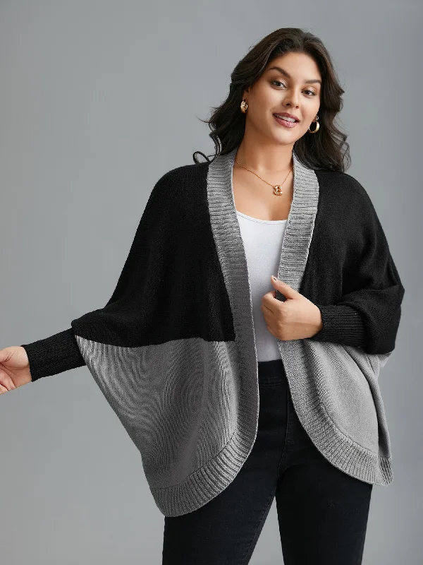 Boutique style Curvy Ribbed Hem Color Block Knit Cardigan