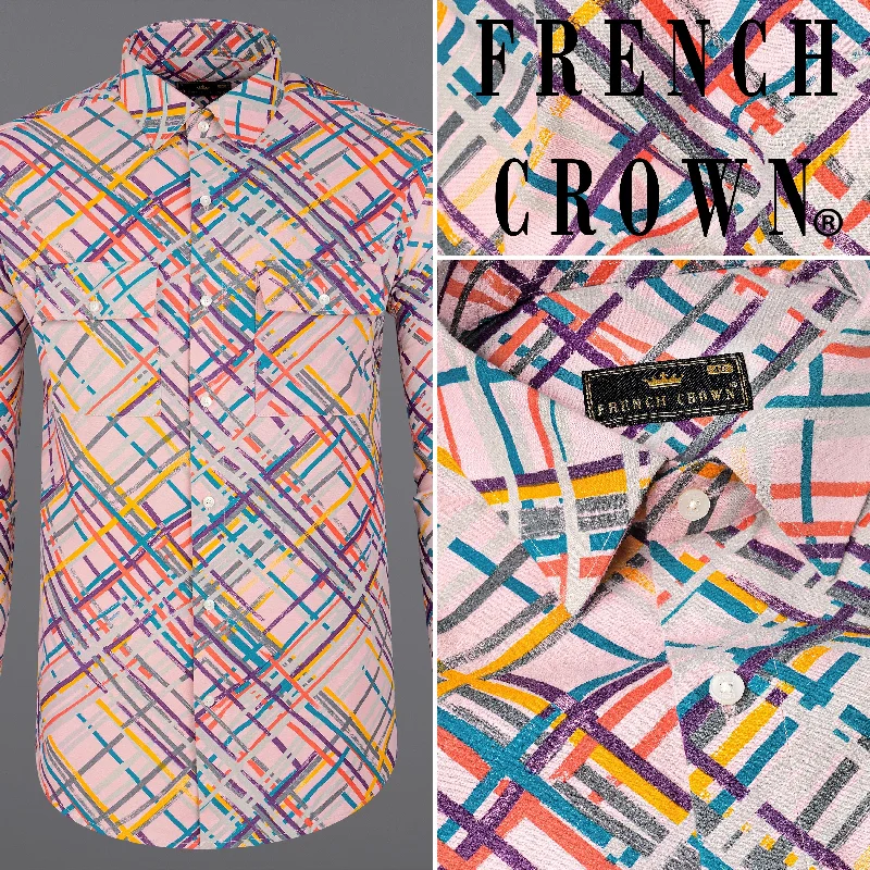 Round neck design Azalea Pink Multicolour Checked Flannel Designer Shirt