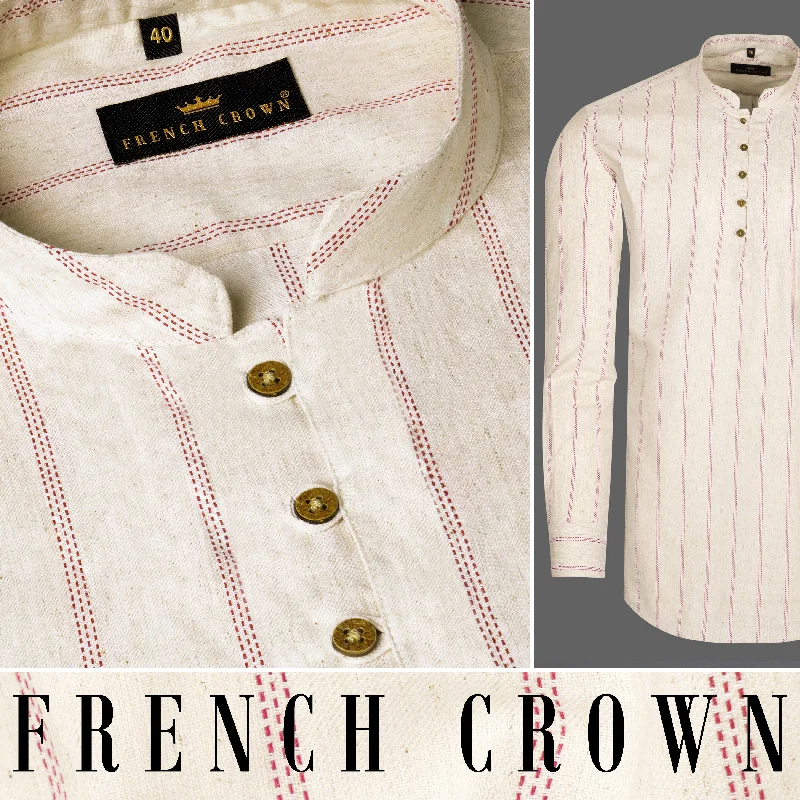 High-waisted pants style Quarter Spanish with Froly Red dotted Striped Luxurious Linen Shirt