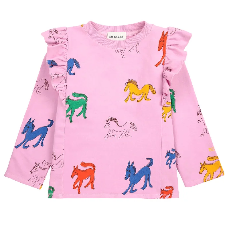 Hooded design Wonder Horse AOP Ruffle Sweatshirt by Bobo Choses