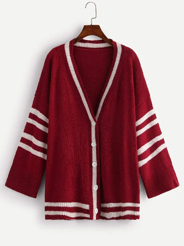 Trendy Traveler Plus Striped Single-breasted Sweater Coat