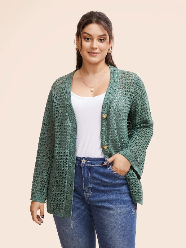 Retro Skirt Design Cotton Texture Cut Out Bell Sleeve Cardigan