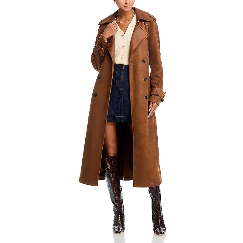 Romantic And Sweet Avec Les Filles Womens Long Faux Suede Trench Coat