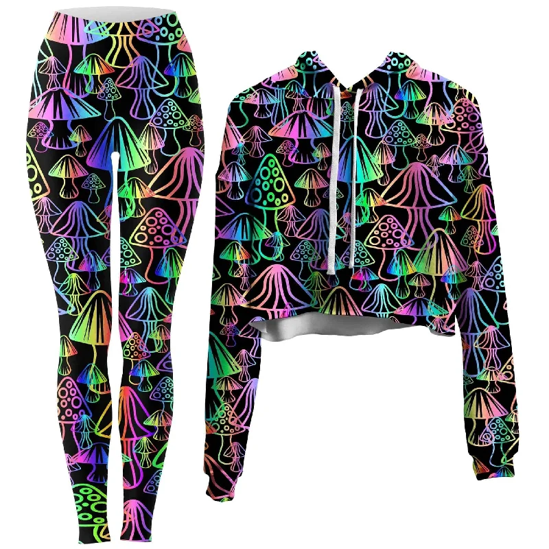 Elegant And Elegant Magic Mushrooms Crop Hoodie and Leggings Combo