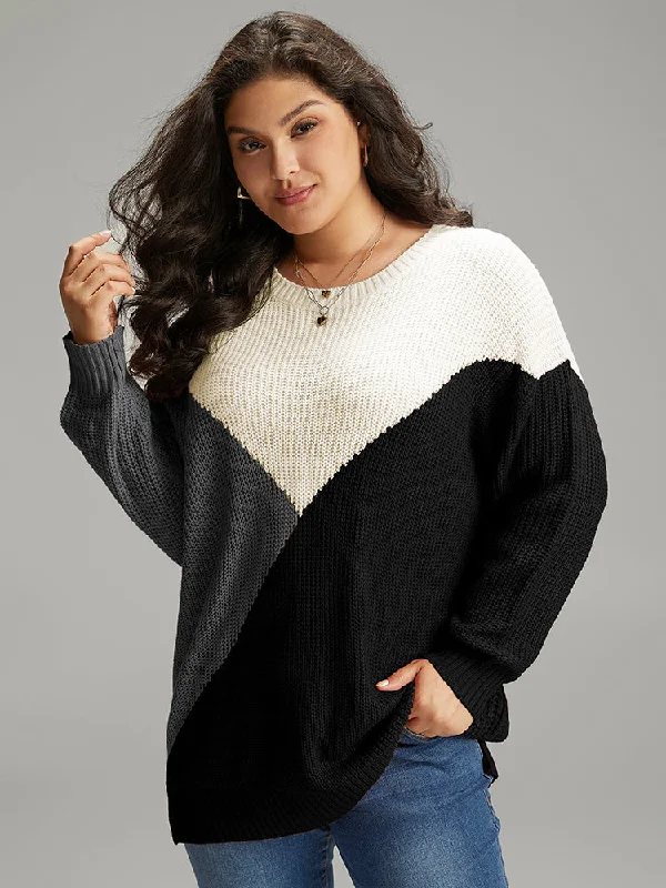 Sweet breath Colorblock Split Side Drop Shoulder Pullover