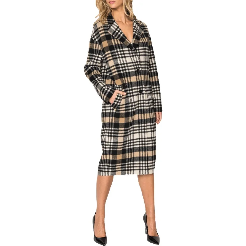 Mid-length Style LAMARQUE Coppola Women's Plaid Print Mid-Length Wool Coat with Notch Collar Mid-length Style LAMARQUE Coppola Women's Plaid Print Mid-Length Wool Coat with Notch Collar
