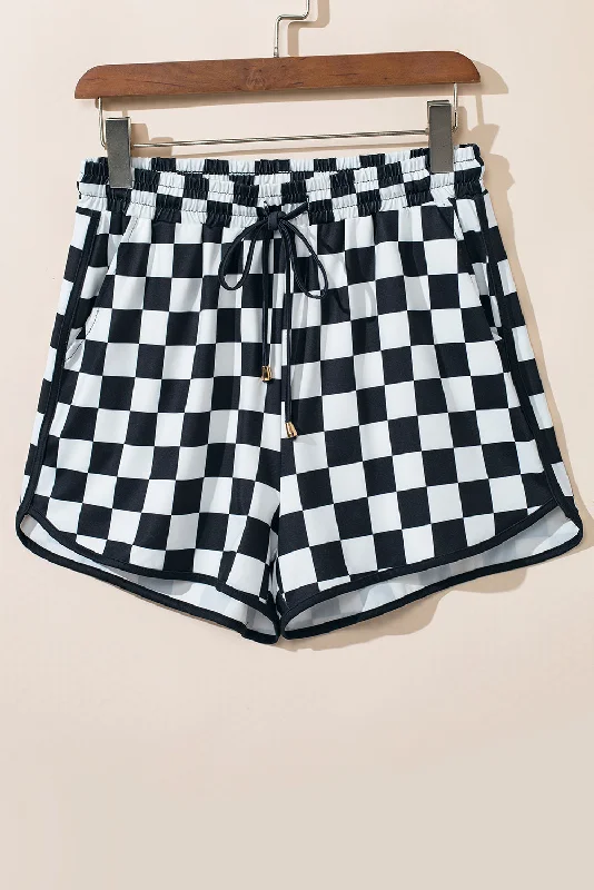 Celebrity Style Drawstring Checkered Shorts with Pockets
