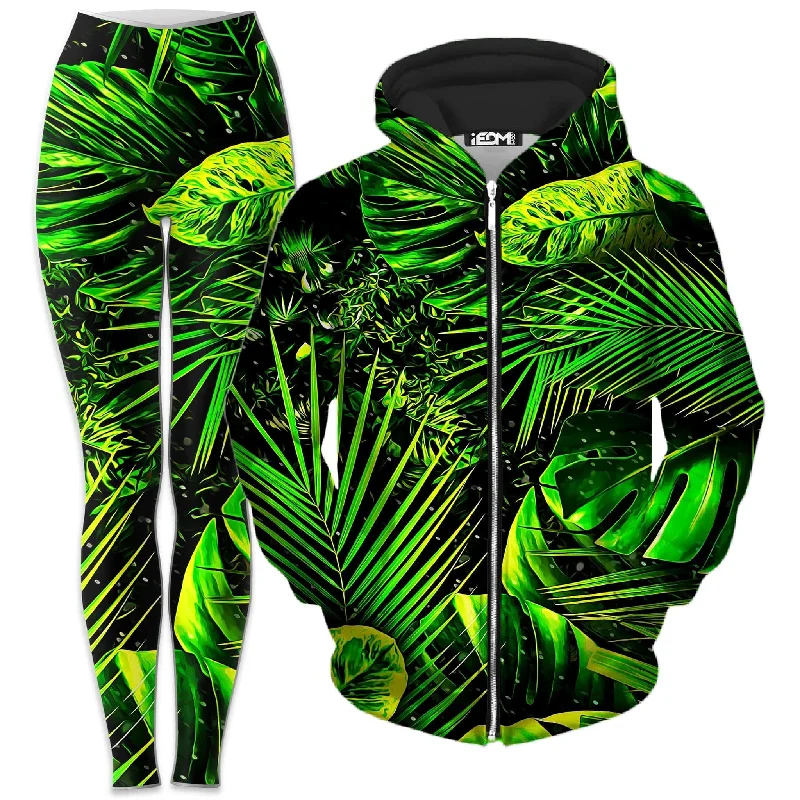High-end atmosphere Junglist Zip-Up Hoodie and Leggings Combo