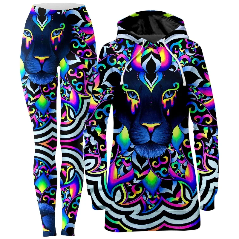 Cool Breeze At Night Electric Lion Hoodie Dress and Leggings Combo