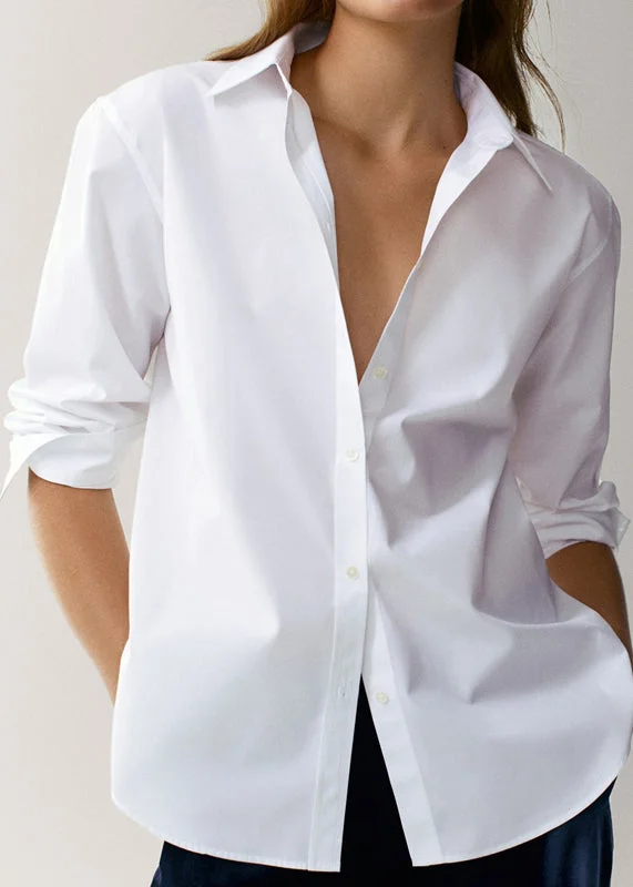 Simple research Brief White Peter Pan Collar Button Cotton Shirt Long Sleeve