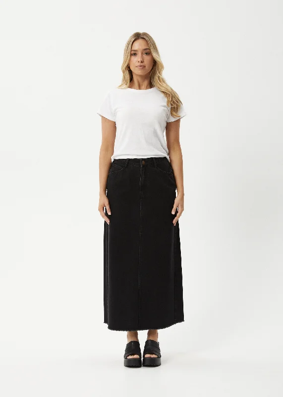 Sports litigation style AFENDS Womens Chichi - Denim Midi Skirt - Washed Black