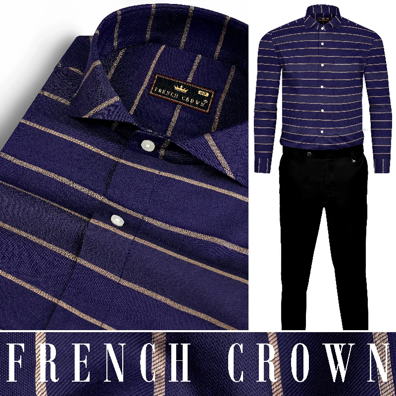 Low-key Luxury Gun Powder Blue and Pavlova Striped Twill Premium Cotton Shirt