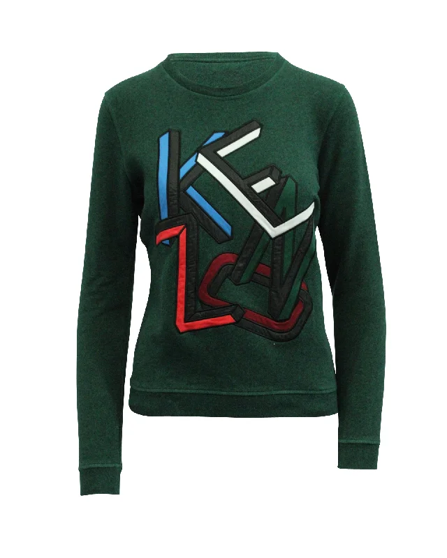 Black And White Style Kenzo Embroidered Logo Sweatshirt in Green Cotton