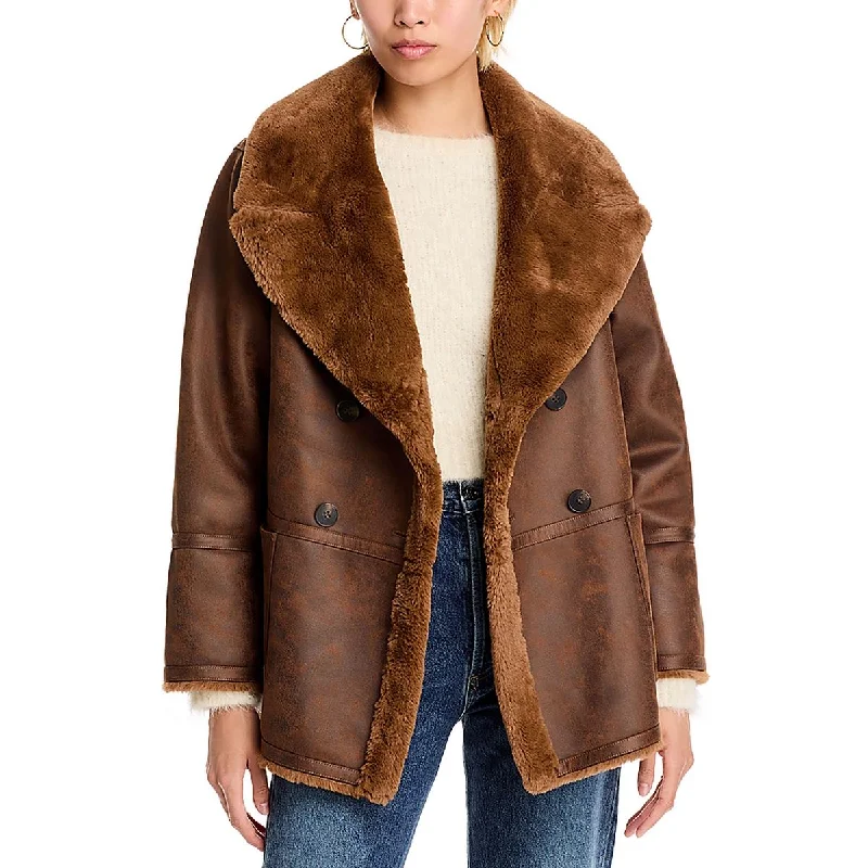 Affordable selection Aqua Womens Double Breasted Faux Suede Faux Fur Coat