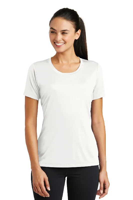 Letter embroidery Sport-Tek Womens Tough Moisture Wicking Short Sleeve Crewneck T-Shirt - White - Closeout