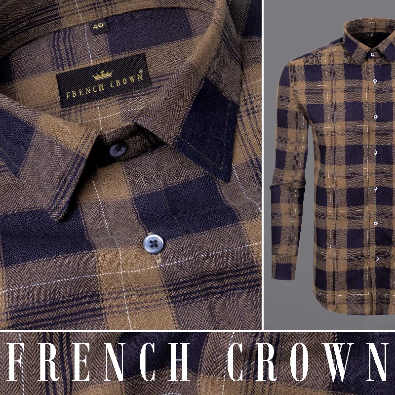 Round neck design Toast Brown Checkered Herringbone Premium Cotton Shirt
