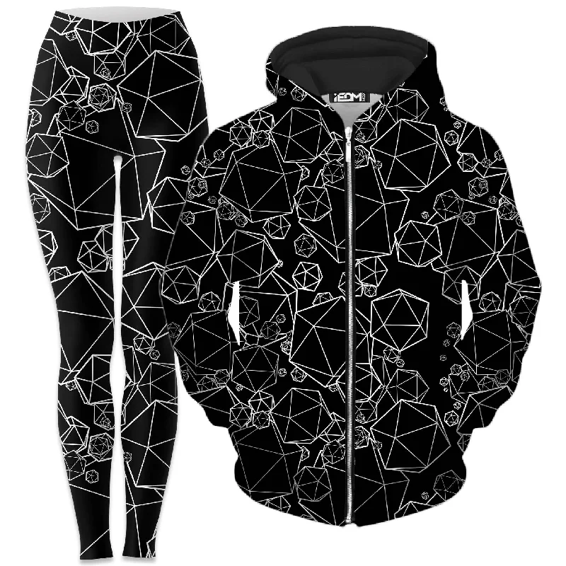 Trendy and versatile Icosahedron Madness Black Zip-Up Hoodie and Leggings Combo