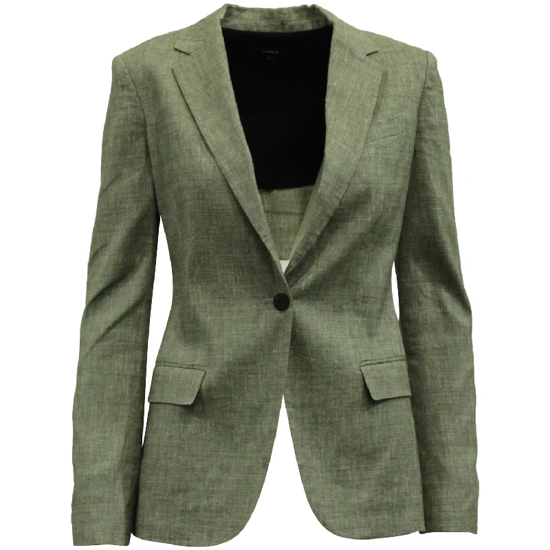 Sports Express Theory Single Button Blazer in Gray Linen Blend