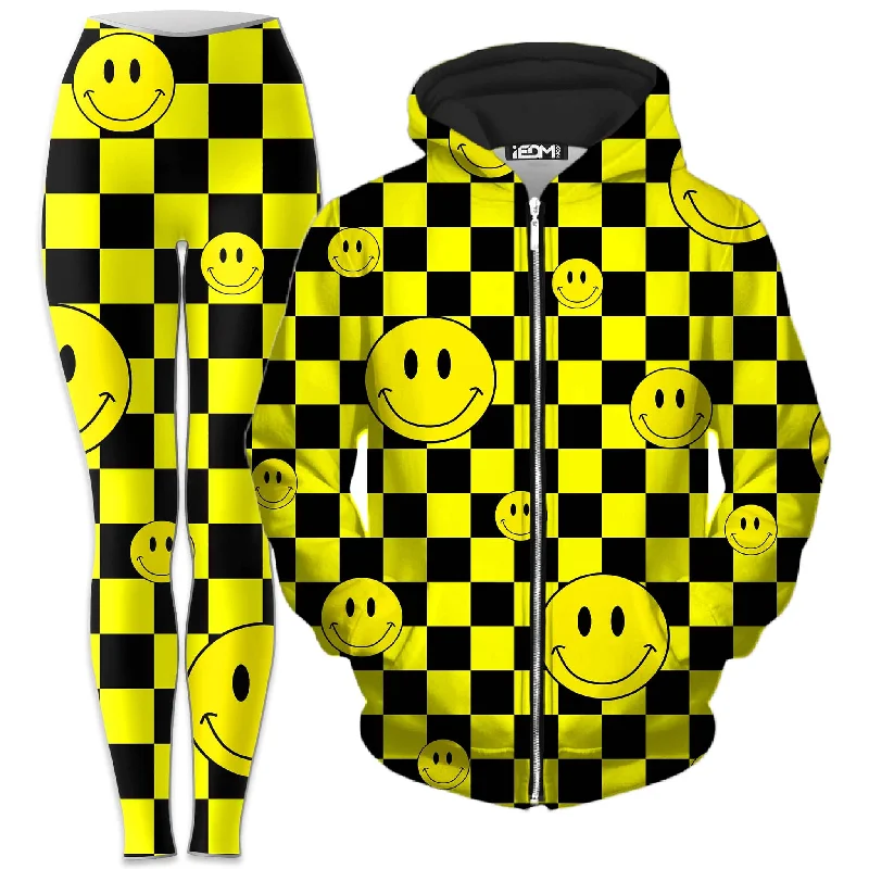 Skirt style Smile Checkerboard Zip-Up Hoodie and Leggings Combo