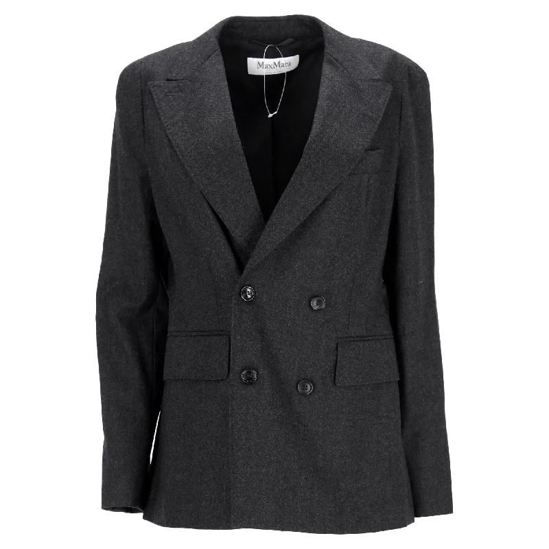 Street Style Suit Max Mara Oblio Double-Breasted Blazer in Grey Wool