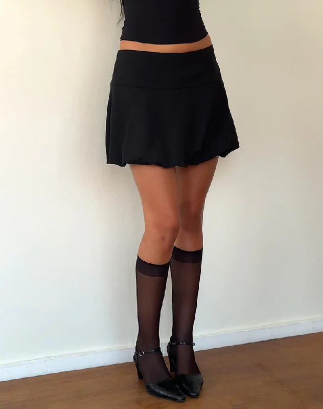 Single-shoulder Neck Design Keshi Puffball Mini Skirt in Black