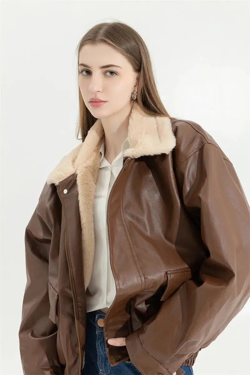 Moisture wicking Double-Faced Faux Leather & Fur Jacket