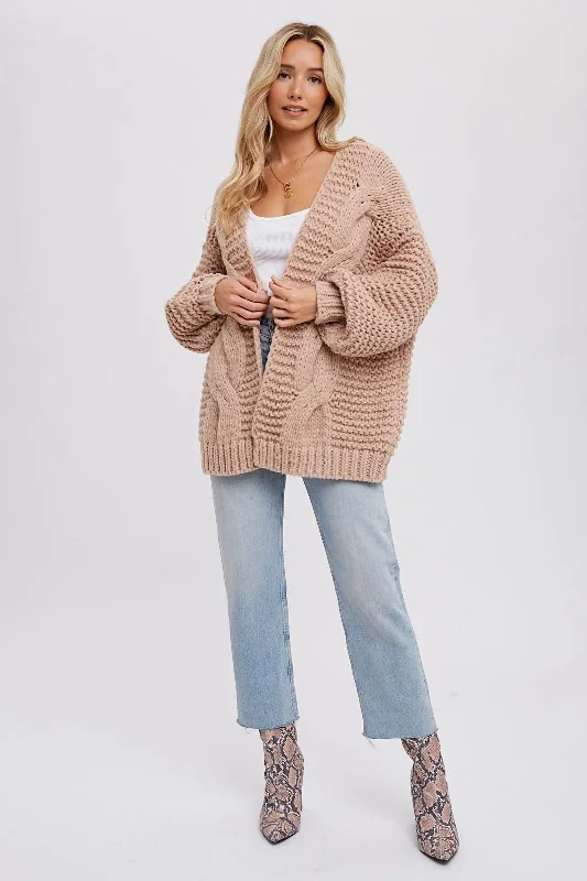 Slim Fit Beige Chunky Knit Cardigan