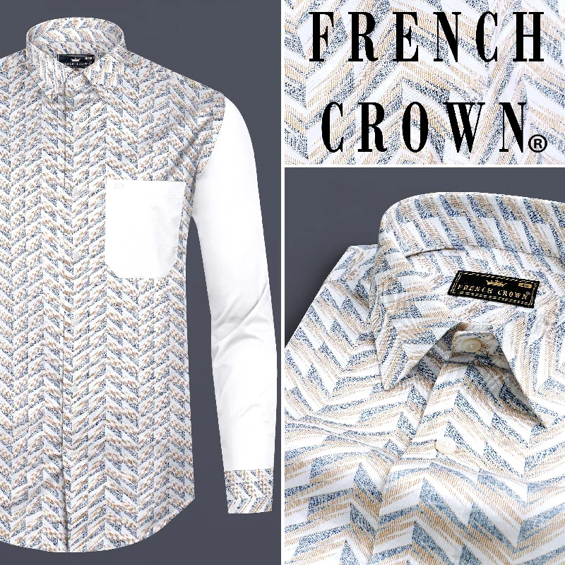 Stand-up collar design Mischka Gray and Mandys Brown Printed with Bright White Sleeves Super Soft Premium Cotton Designer Shirt Stand-up collar design Mischka Gray and Mandys Brown Printed with Bright White Sleeves Super Soft Premium Cotton Designer Shirt