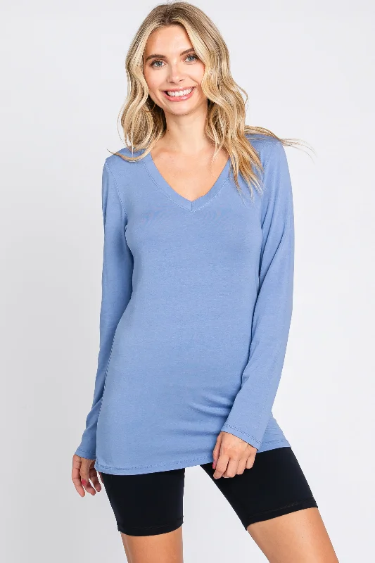 Warm Winter Series Blue Fitted Long Sleeve Top