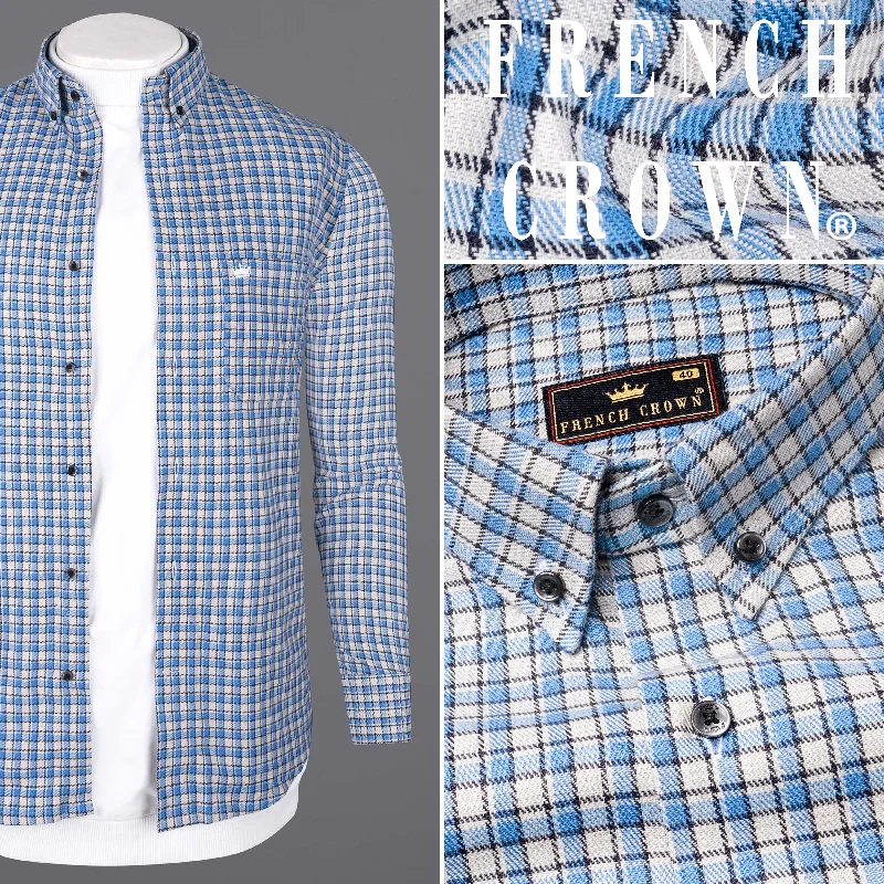 Romantic And Sweet White and Danube Blue Checkered Heavyweight Premium Cotton Overshirt/Shacket