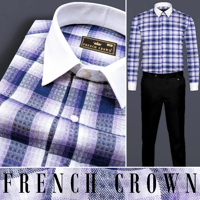 Wandering freely Scampi Blue Plaid With White Collar Twill Premium Cotton Shirt