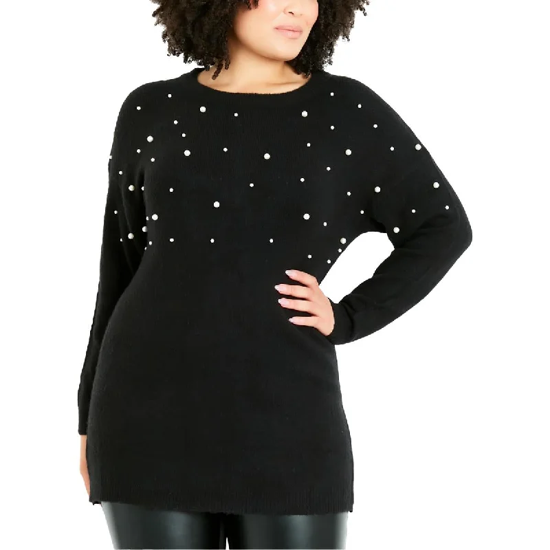 Street Style Evans Womens Knit Embellished Crewneck Sweater