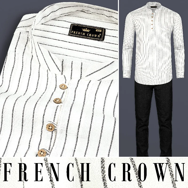 Casual And Versatile Bright White Striped Premium Tencel Kurta Shirt