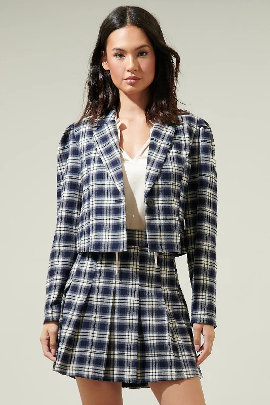 Letter embroidery Hillard Plaid Cropped Blazer