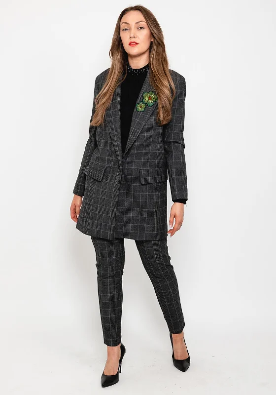 Personality Publicity Exquise Checked Applique Coat, Dark Grey