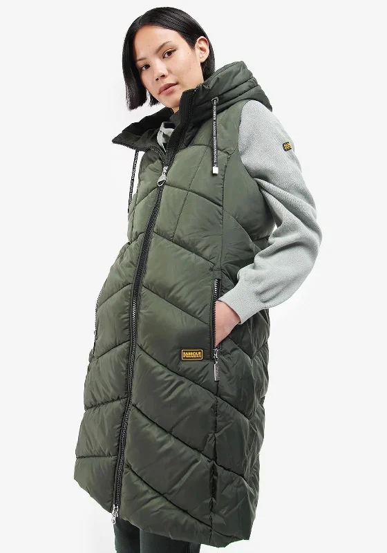 Design sense Barbour International Womens Rafaela Long Gilet, Khaki