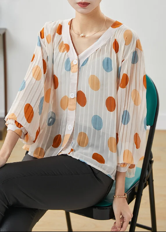 Free and comfortable Fine Multicolour Dot Wrinkled Chiffon Blouse Tops Spring