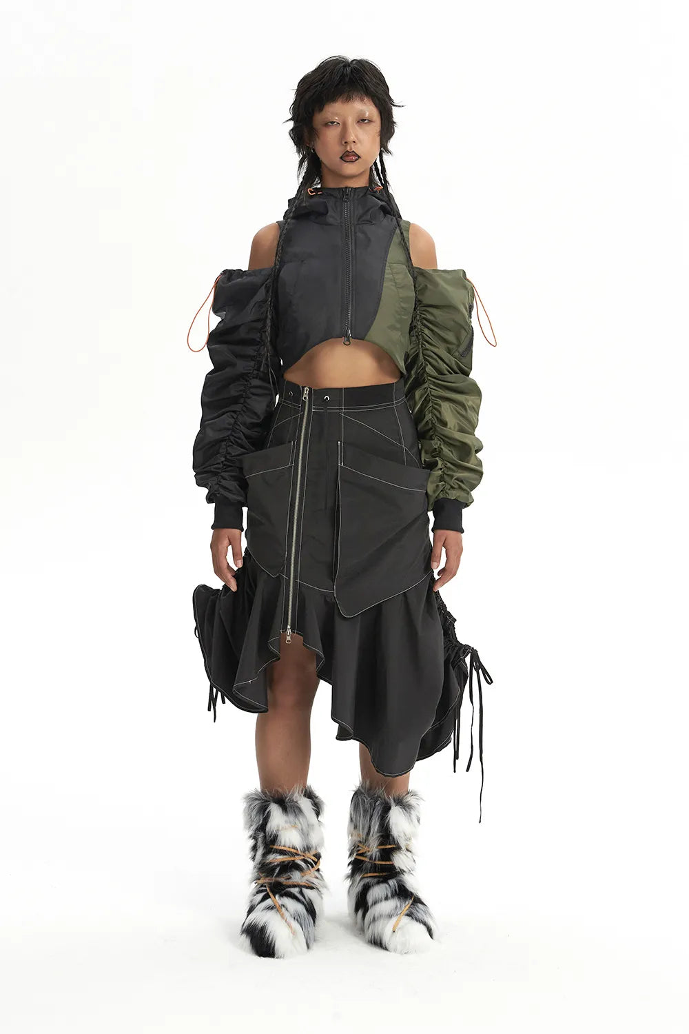 Elegant and noble Cyberpunk Ruched Sleeve Puffer Jacket