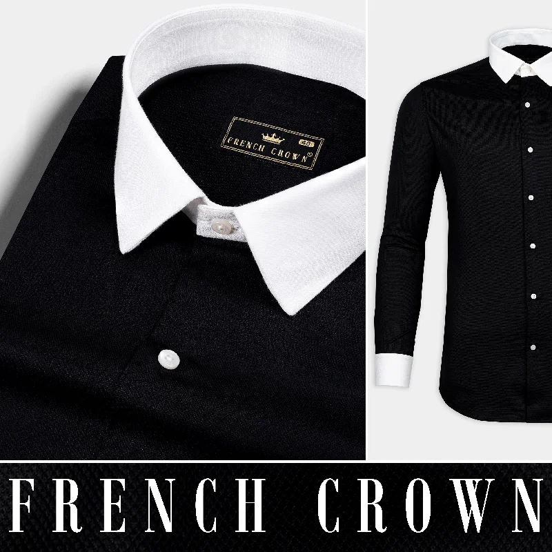 Luxury and fashionable Jade Black with white cuff-collar Premium Cotton shirt