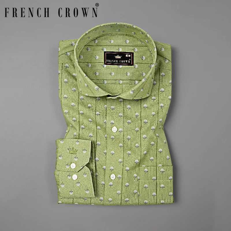 Boutique display Chelsea Green Striped Flower Printed Dobby Textured Premium Giza Cotton Shirt Boutique display Chelsea Green Striped Flower Printed Dobby Textured Premium Giza Cotton Shirt