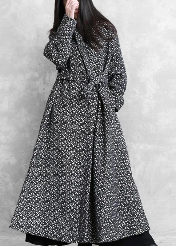 Minimal Style fine oversized long jackets outwear black plaid v neck tie waist wool coat Minimal Style fine oversized long jackets outwear black plaid v neck tie waist wool coat
